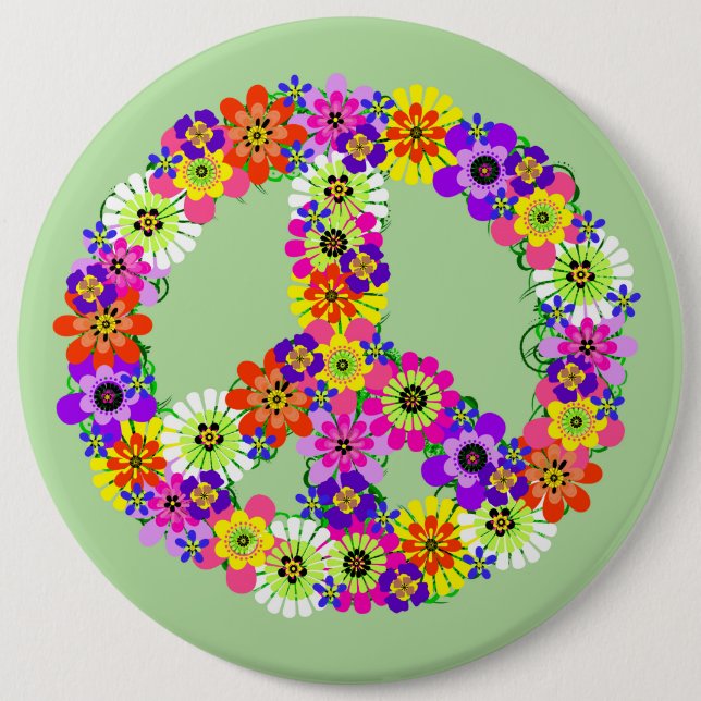 Peace Sign Floral 6 Cm Round Badge (Front)