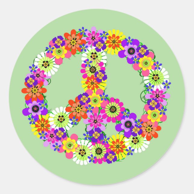 Peace Sign Floral Classic Round Sticker (Front)