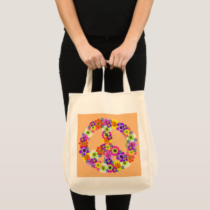 Peace Sign Floral Cutout on Peach Tote Bag