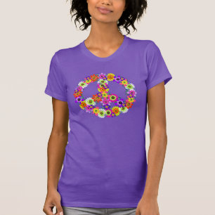 Peace Sign Floral Cutout on Turquoise T-Shirt