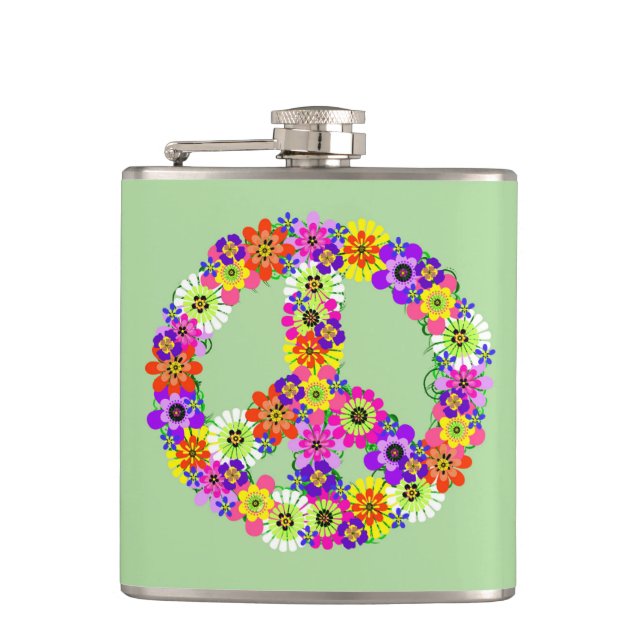 Peace Sign Floral Hip Flask (Front)