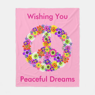 Peace Sign Floral in Baby Pink Peaceful Dreams Fleece Blanket