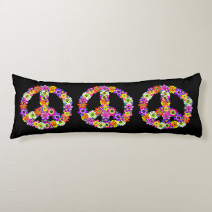 Peace Sign Floral in Black Body Cushion