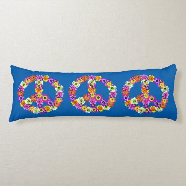 Peace Sign Floral in Dark Blue Body Cushion (Front)