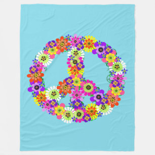 Peace Sign Floral in Light Blue Fleece Blanket