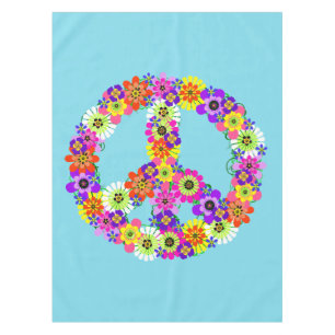 Peace Sign Floral in Light Blue Tablecloth