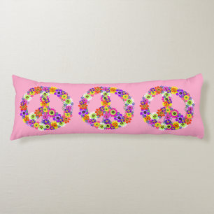 Peace Sign Floral in Light Pink Body Cushion