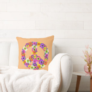 Peace Sign Floral in Peach Cushion