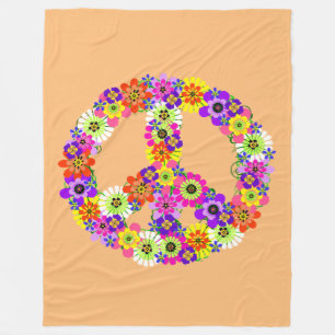 Peace Sign Floral in Peach Fleece Blanket