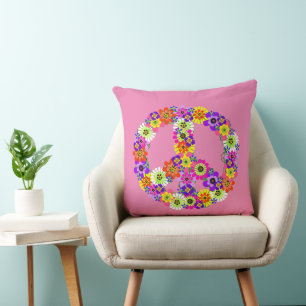 Peace Sign Floral in Pink Cushion