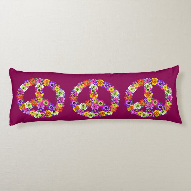 Peace Sign Floral in Raspberry Body Cushion (Back)