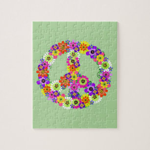 Peace Sign Floral Jigsaw Puzzle