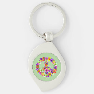 Peace Sign Floral Key Ring