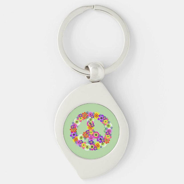 Peace Sign Floral Key Ring (Front)