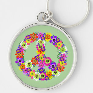 Peace Sign Floral Key Ring