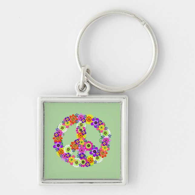 Peace Sign Floral Key Ring (Front)