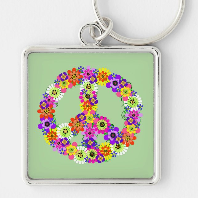 Peace Sign Floral Key Ring (Front)