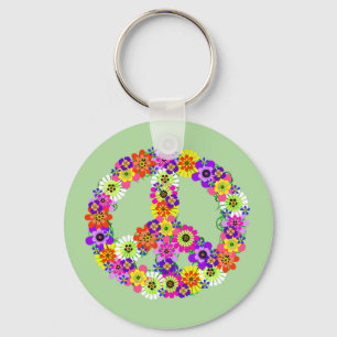 Peace Sign Floral Keychain