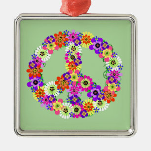 Peace Sign Floral Metal Tree Decoration