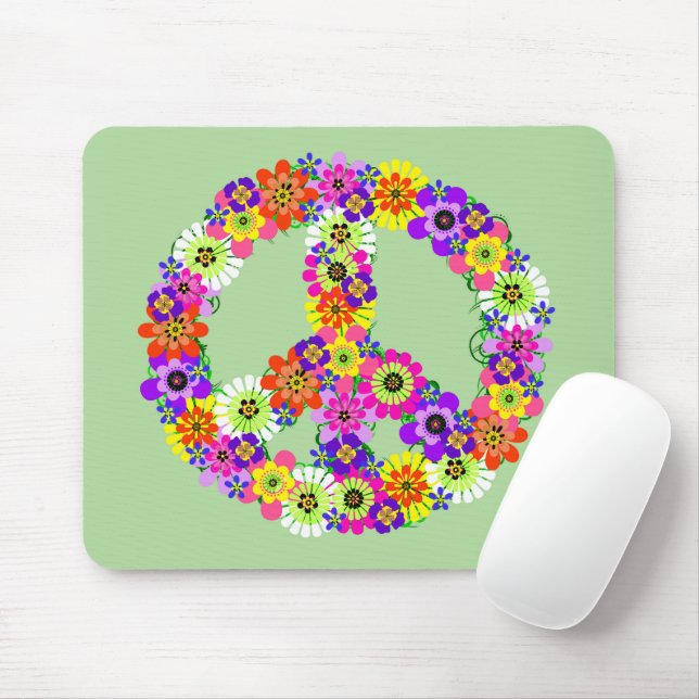 Peace Sign Floral Mouse Mat (With Mouse)