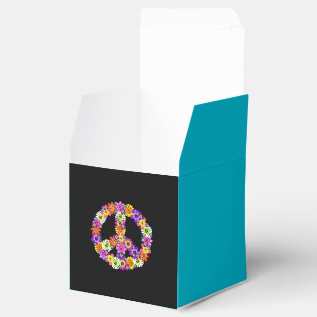 Peace Sign Floral on Black Favour Box (Opened)