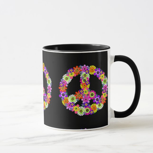 Peace Sign Floral on Black Mug (Right)