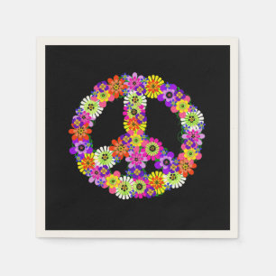 Peace Sign Floral on Black Napkin