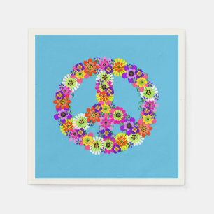 Peace Sign Floral on Blue Napkin