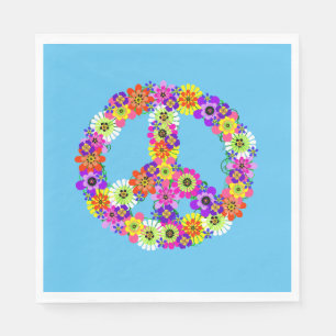 Peace Sign Floral on Blue Napkin