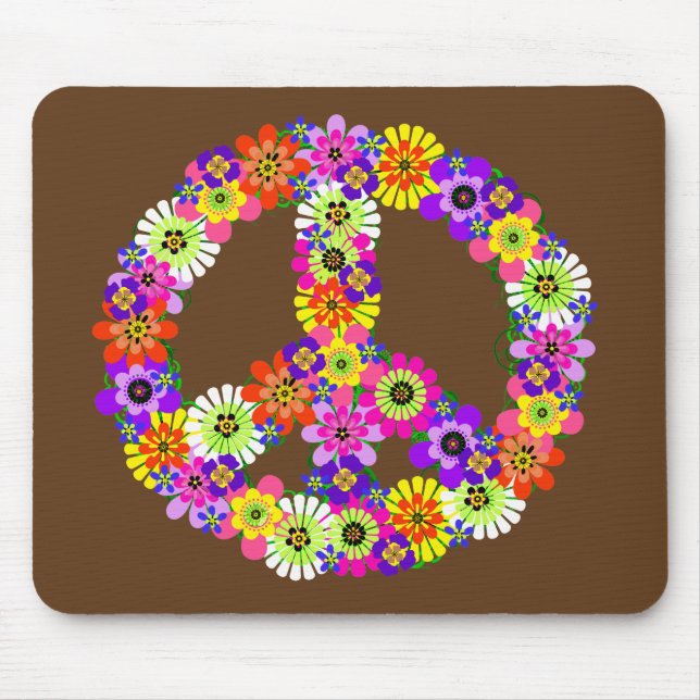 Peace Sign Floral on Brown Mouse Mat (Front)