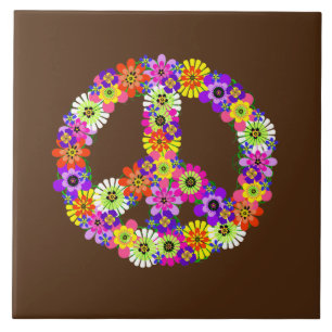 Peace Sign Floral on Brown Tile