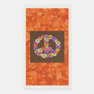 Peace Sign Floral on Brown with Orange Napkin