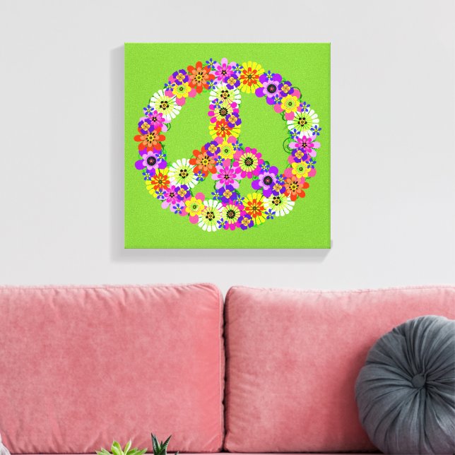 Peace Sign Floral on Lime Green (Insitu(LivingRoom))