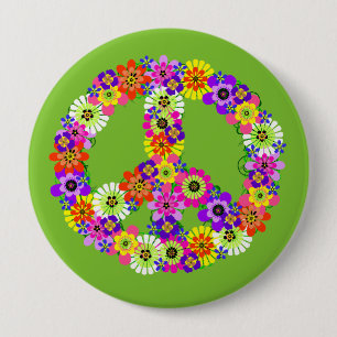 Peace Sign Floral on Lime Green 10 Cm Round Badge