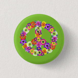 Peace Sign Floral on Lime Green 3 Cm Round Badge