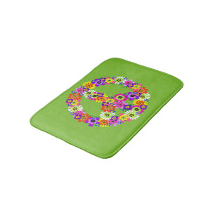Peace Sign Floral on Lime Green Bath Mat