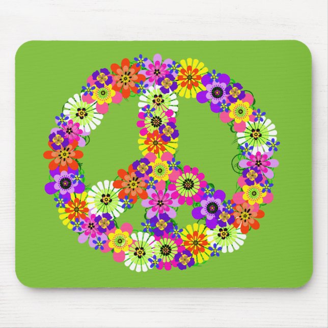 Peace Sign Floral on Lime Green Mouse Mat (Front)
