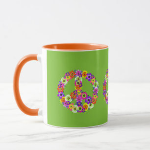 Peace Sign Floral on Lime Green Mug