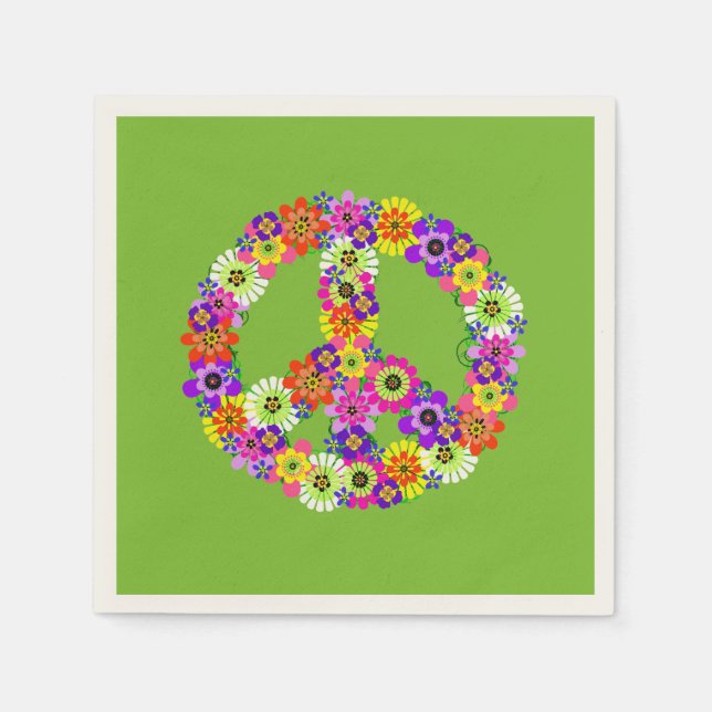Peace Sign Floral on Lime Green Napkin (Front)