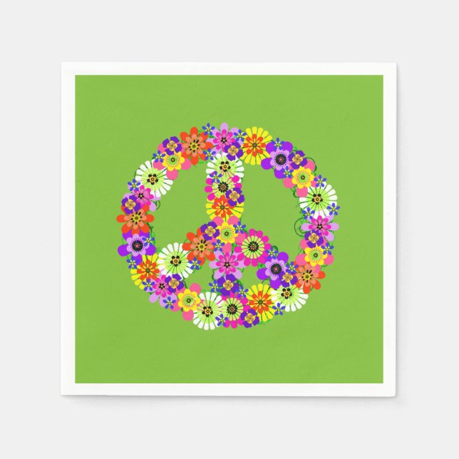 Peace Sign Floral on Lime Green Napkin (Front)