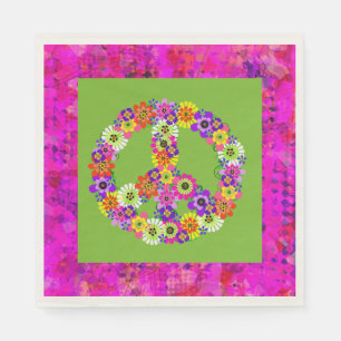 Peace Sign Floral on Lime Green Petals Napkin