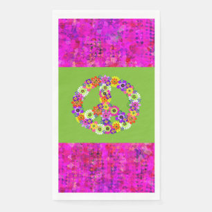Peace Sign Floral on Lime Green with Petals Napkin