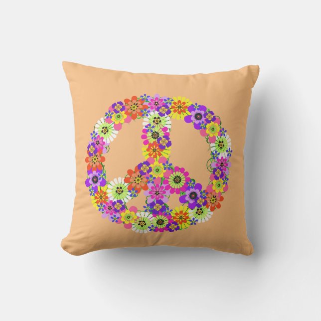 Peace Sign Floral on Peach Cushion (Front)