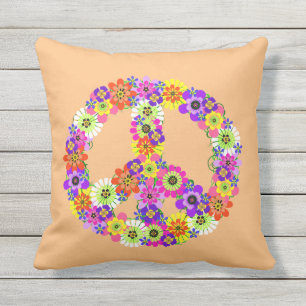 Peace Sign Floral on Peach Cushion