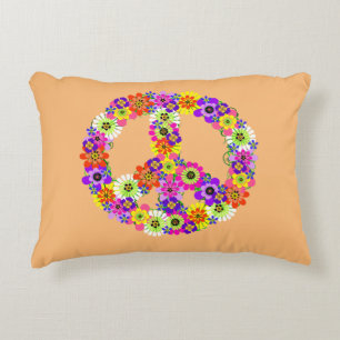 Peace Sign Floral on Peach Decorative Cushion