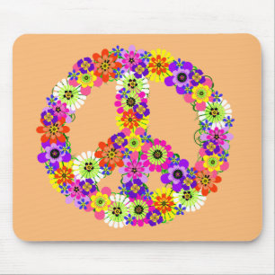 Peace Sign Floral on Peach Mouse Mat