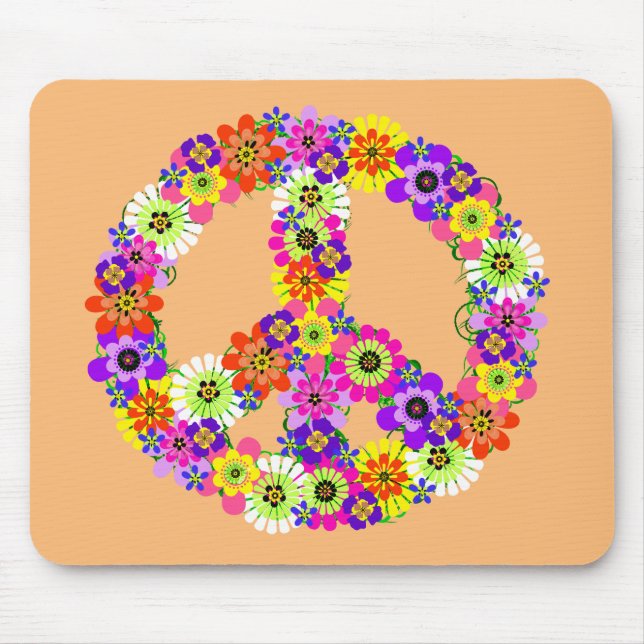 Peace Sign Floral on Peach Mouse Mat (Front)