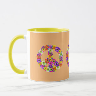 Peace Sign Floral on Peach Mug