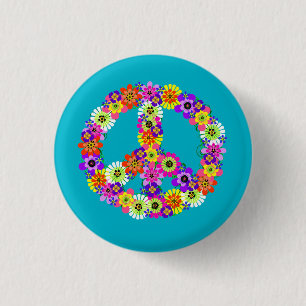 Peace Sign Floral on Turquoise 3 Cm Round Badge
