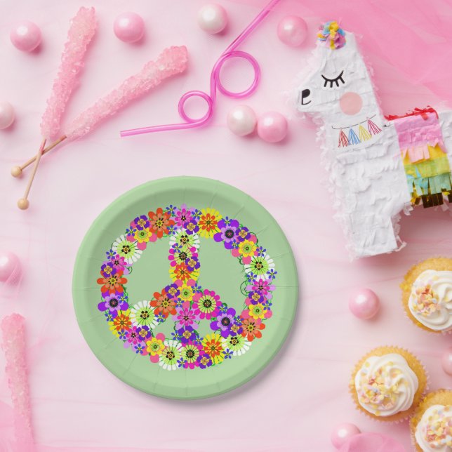 Peace Sign Floral Paper Plate (Party)